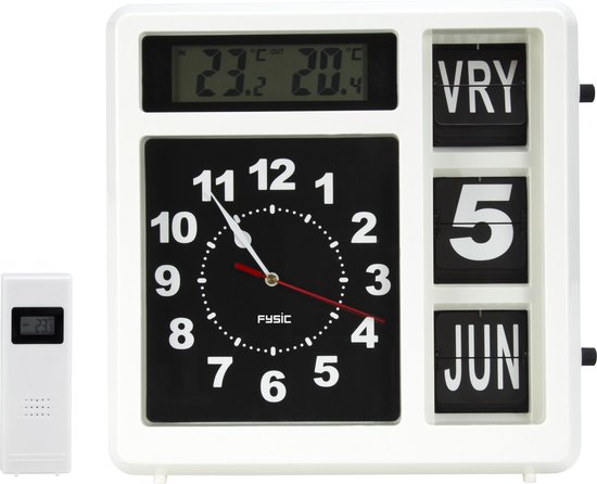 Fysic FKW-248 Jumbo klok met weerstation - Duidelijke weergave van tijd, dag, datum en weer