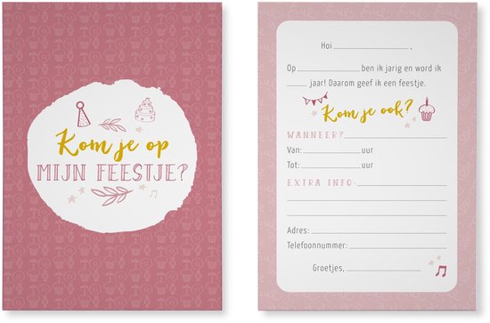 Maan Amsterdam Uitnodigingen kinderfeestje - Roze - Meisje - Set van 10 inclusief enveloppen - A6