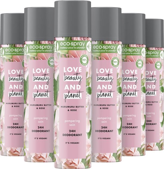 Love Beauty and Planet Muru Muru Butter & Rose Deodorant - 6 x 75 ml -  Voordeelverpakking | bol