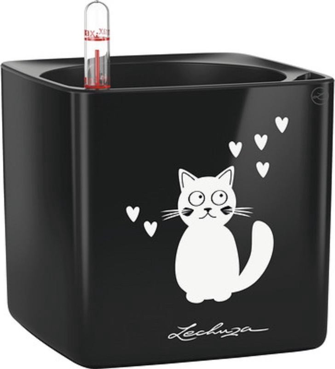 LECHUZA CUBE Glossy CAT 14 - Plantenbak - met uitneembare binnenbak - met bewateringssysteem - ALL-IN-ONE set - zwart hoogglans