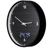 Horloge murale Bresser MyTime - Zwart - Avec trotteuse LED et affichage de la température - 24Ø - Mouvement silencieux