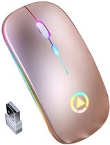 Elementkey DML Draadloze Muis 2.4Ghz met 7 Kleuren verlichting- Stille muis – Oplaadbaar -  Mat Rosegold