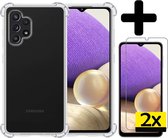Hoesje Geschikt voor Samsung A32 4G Hoesje Shockproof Case Siliconen Met 2x Screenprotector - Hoes Geschikt voor Samsung Galaxy A32 4G Hoes Cover Siliconen - Transparant
