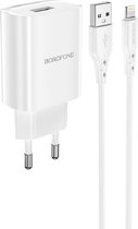 HOCO BN1 Innovative - Universele USB Oplader + Lightning Kabel - 5V/2.1A 10W - Voor iPhone en Android Smartphones - Wit