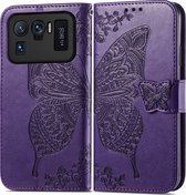 Xiaomi Mi 11 Ultra Hoesje - Mobigear - Butterfly Serie - Kunstlederen Bookcase - Paars - Hoesje Geschikt Voor Xiaomi Mi 11 Ultra