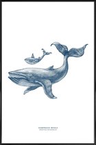 JUNIQE - Poster in kunststof lijst Humpback Whale II -20x30 /Blauw