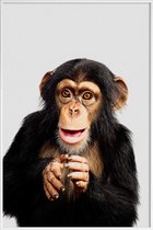 JUNIQE - Poster met kunststof lijst Chimpanzee -13x18 /Grijs & Oranje
