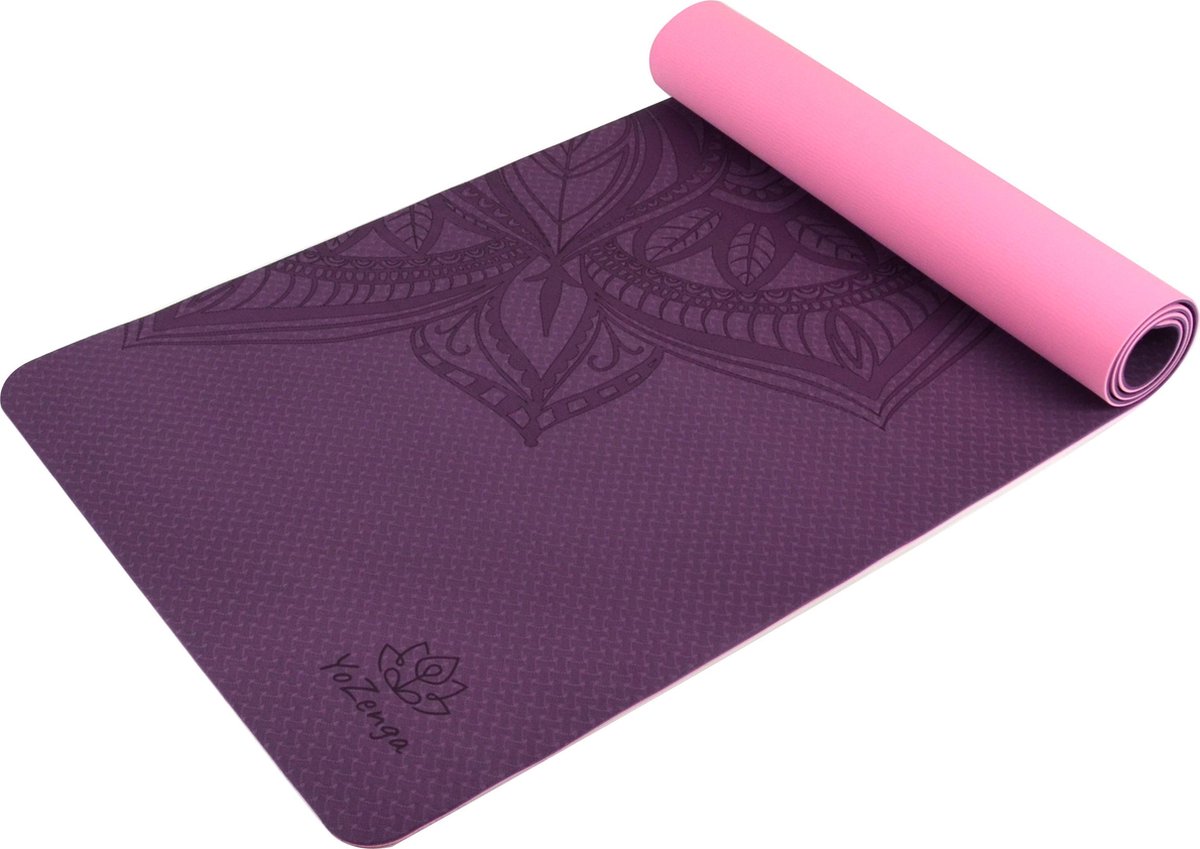 YoZenga Premium Mat Mandala Purple/Pink - Yoga Mat - Extra Dikke Antislip TPE Sportmat - Duurzaam & Lichtgewicht - Inclusief Draagriem thumbnail 3