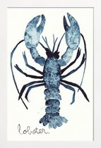 JUNIQE - Poster in houten lijst Lobster -40x60 /Blauw & Wit