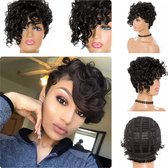 Haarstuk pruik wig  Krullen met Lok toupet  Bouncy Curl zwart #1