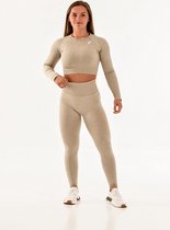Ruby sportoutfit / sportkleding set voor dames / fitnessoutfit legging + sport top (cream/beige)