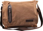 Yakfield - Schoudertas - Crossbody - Groot model - voor 15 inch Laptop - Schooltas - Heren - Canvas Messenger bag - Vintage Coffee Bruin - 40x32x18 cm