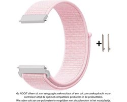 Licht Roze Nylon Bandje geschikt voor 20mm Smartwatches (zie compatibele modellen) van Samsung, Pebble, Garmin, Huawei, Moto, Ticwatch, Seiko, Citizen en Q – Maat: zie maatfoto – 20 mm pink nylon smartwatch strap