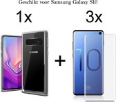 Samsung Galaxy S10 hoesje siliconen case transparant - 3x Samsung Galaxy S10 screenprotector uv