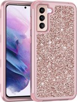 Luxe Glitter Shock Proof Hard Case Cover Bumper Hoesje Geschikt Voor Samsung Galaxy S21 (5G) - 3-In-1 Heavy Duty Telefoonhoesje Met Bescherming - Beschermhoes Met Hardcover Back &