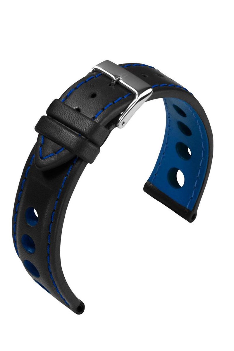 EULIT horlogeband - leer - 18 mm - blauw - metalen gesp