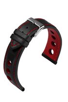 EULIT horlogeband - leer - 22 mm - zwart met rood stiksel - metalen gesp