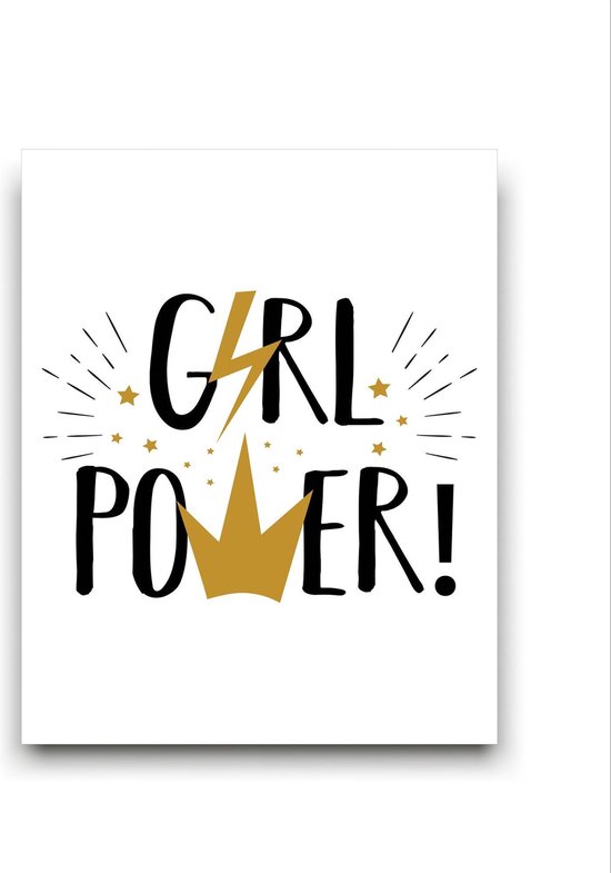 Schilderij  Girl Power ! - Kinderkamer - Teksten Girl Power - Babykamer / Kinder Schilderij - Babyshower Cadeau - Muurdecoratie - 50x40cm - FramedCity