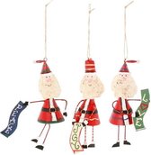 Exner |TIN |Metaal | Set van 3 Kerstman Hangers| Kerstdecoratie| 4,5x4,5x15 cm| Joy-Love-Peace