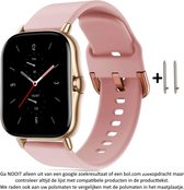 Roze Siliconen Bandje met rose goudkleurige gesp voor bepaalde 22mm smartwatches van verschillende bekende merken (zie lijst met compatibele modellen in producttekst) - Maat: zie foto – 22 mm pink rubber smartwatch strap