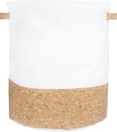 QUVIO Wasmand met handvaten - 1 compartiment - Wasmanden - Wassorteerder - Wasbox - Waszakken - Opbergmand - Rond - Opvouwbaar - Kurklook - 38 Liter - Wit met bruin