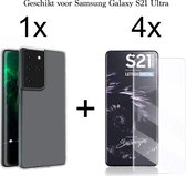 Samsung Galaxy S21 Ultra hoesje siliconen case transparant - 4x Samsung Galaxy S21 Ultra screenprotector uv