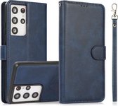 Voor Samsung Galaxy S21 Ultra 5G Kalf Textuur 2 in 1 Afneembare Magnetische Achterkant Horizontale Flip Lederen Case met Houder & Kaartsleuven & Portemonnee & Fotolijst (Blauw)