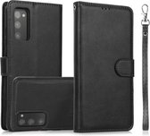 Voor Samsung Galaxy S20 FE Kalf Textuur 2 in 1 Afneembare Magnetische Achterkant Horizontale Flip Lederen Case met Houder & Kaartsleuven & Portemonnee & Fotolijst (Zwart)