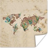 Poster Wereldkaart - Bruin - Vintage - 30x30 cm