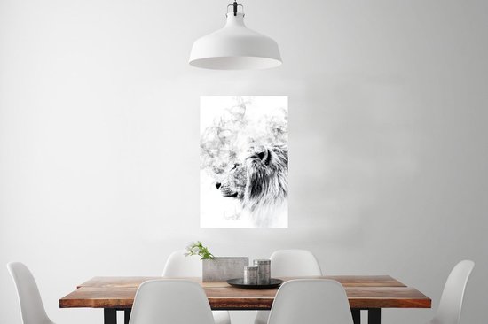 Affiche Lion - Fumée - Zwart - Wit - 60x90 cm