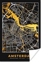 Poster Plattegrond - Amsterdam - Goud - Zwart - 80x120 cm - Stadskaart