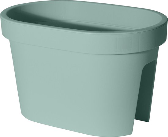 Pro Garden Balkon plantenpot/bloempot - mintgroen - 40 x 25 cm - ovaal - kunststof - Reling/schutting/hangende bloempotten