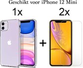 Telefoonhoesje iPhone 12 Mini hoesje transparant 2x iPhone 12 Mini Screen Protector