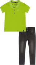 Koko Noko BIO Basics Set(2delig) Jeans NOX BLACK en Polo Neon yellow - Maat 134/140