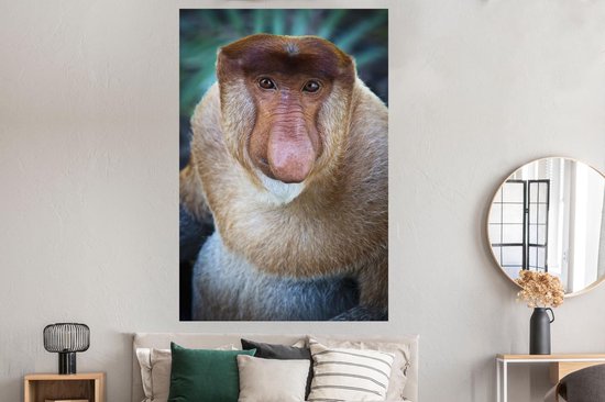Un gros plan d'un poster singe proboscis 120x180 cm - Tirage photo sur Poster (décoration murale salon / chambre) / Poster Animaux sauvages XXL / Groot format!