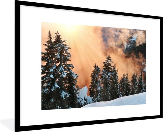 Fotolijst incl. Poster - Zonsondergang bij de kerstbomen in de Grouse Mountain in Canada - 120x80 cm - Posterlijst