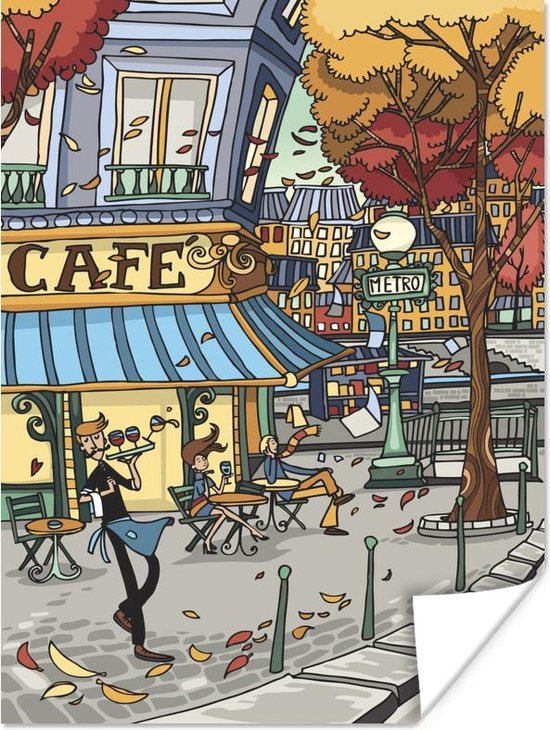 Poster Parijs - Café - Herfst - 30x40 cm