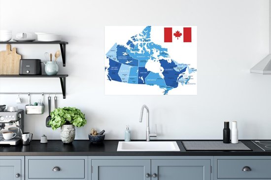 Illustration d'une affiche carte bleue du Canada 80x60 cm - Tirage photo sur affiche (décoration murale salon / chambre)