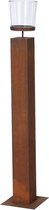 Windlicht - Lantaarnzuil kubus -incl. stevig glas -  Tuin verlichting - Kaarshouder -  Metaal Roest - Hoogte 140 cm