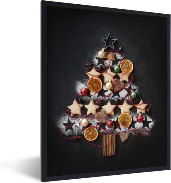 Photo en cadre - Sapin de Noël en biscuit cadre photo noir sans passe-partout 60x80 cm - Affiche sous cadre (Décoration murale salon / chambre)