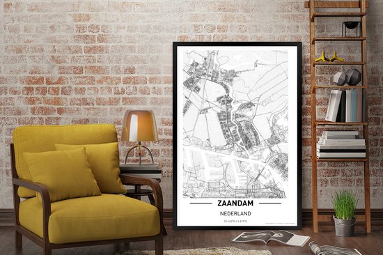 Photo encadrée - Plan de ville Zaandam cadre photo noir sans passe partout - Carte 80x120 cm - Affiche encadrée (Décoration murale salon / chambre)