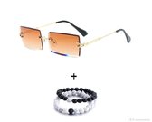 Rechthoek Sunglasses – Luxe brillen – Nieuwste trendy zonnebril - Randloze zonnebril - Natuursteen Armbanden - Zonnebril heren en dames