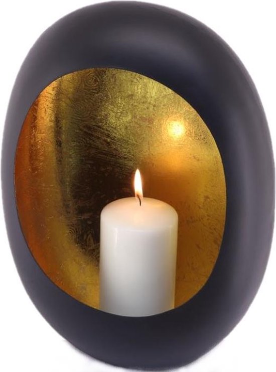 Kandelaar Store - Standing egg T-light Hoogte 33 cm - Zwart Goud - 26 x 12 x 33 cm