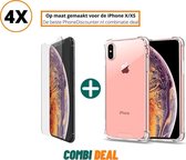 Fooniq Siliconen Anti Schock Hoesje Transparant 4x + Screenprotector 4x - Geschikt Voor Apple iPhone XS