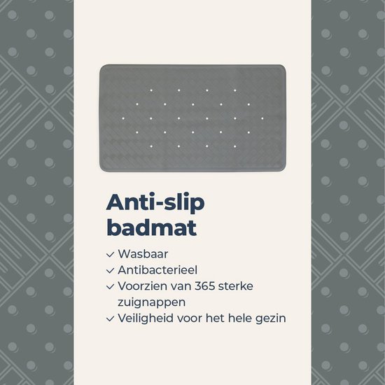 Badmat Grijs antislip mat 40 x 70 cm - Pasper - douchemat - voor bad en douche - Pasper