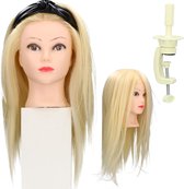 SassyGoods® Professioneel Oefenhoofd Kappershoofd 80% Echt haar - Professioneel - Statief - Kappop - Kaphoofd - Blond Haar - 60 cm