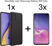Samsung S10 Lite Hoesje - Samsung galaxy S10 Lite hoesje zwart siliconen case hoes cover hoesjes - 3x Samsung S10 Lite screenprotector