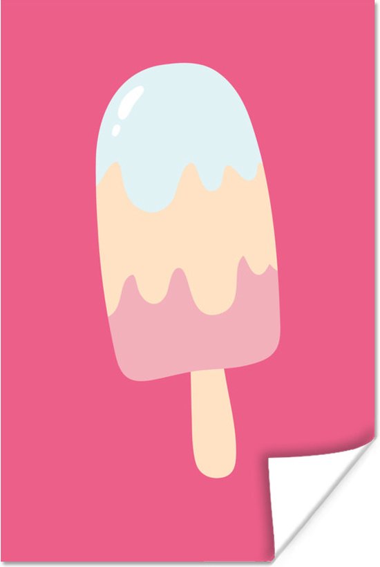 Illustration d'une glace sur fond rose 20x30 cm - petite