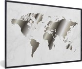 Photo encadrée - Zwart et blanc d'une carte du monde avec cadre photo fond marbre noir 60x40 cm - Affiche encadrée (Décoration murale salon / chambre)