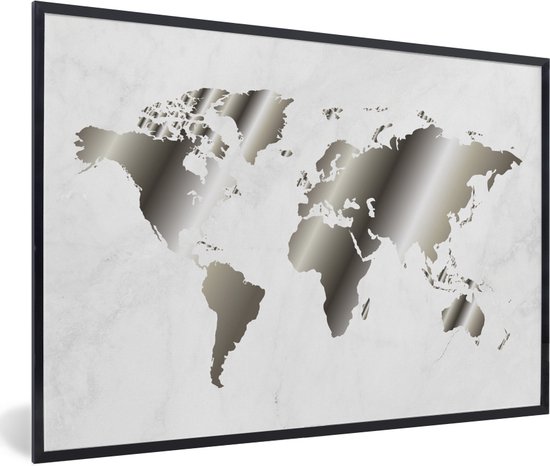 Photo encadr e Zwart et blanc d une carte du monde avec cadre